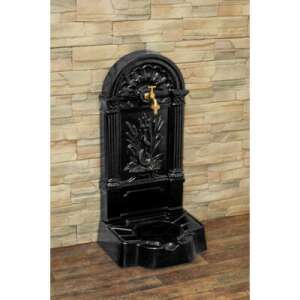 Fekete FIRENZE fali kerti kút arany csappal - Kerti kút és csap