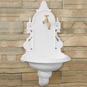 Fehér Verona Falikút falra szerelhető kerti kút réz csapokkal - Kerti kút és csap