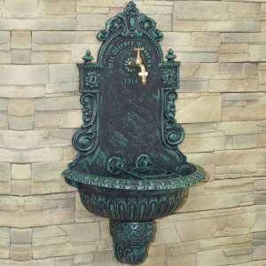 Vienna falikút, antik zöld, alumínium öntvény, réz csappal, falra szerelve - Kerti kút és csap