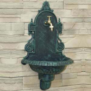 VERONA FALIKÚT 24/13 - ANTIK ZÖLD - kerti díszkút csappal, öntött alumínium, antik zöld, 66 cm x 39 cm x 24 cm - Kerti kút és csap