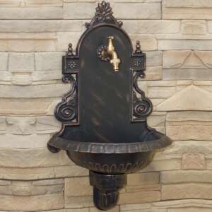 VERONA FALIKÚT 24/12 - ANTIK BRONZ - falra szerelhető kerti díszkút csappal, öntött alumíniumból, antik bronz színben - Kerti kút és csap