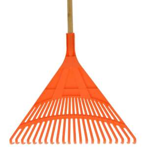 Orangener Plastik-Laubrechen mit Holzstiel, Bradas KT-CX22B - Bradas