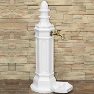 ROMA KERTI KÚT 22/02 - FEHÉR - fehér kerti kút réz csapokkal, alumínium öntvény, 98 cm x 32 cm x 48 cm - Kerti kút és csap