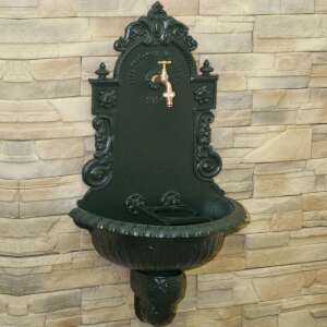 Zöld öntöttvas falra szerelhető kerti kút réz csappal, Vienna Falikút 23/01 - Kerti kút és csap