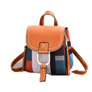 Dollcini Damen-Rucksack, braunes PU-Leder mit farbenfrohem geometrischem Muster, stilvoll und praktisch für den täglichen Gebrauch - Rucksäcke