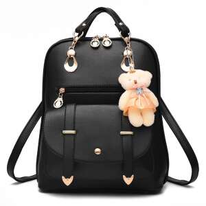 Dollcini Stílusos iskolai Rucksack, schwarzer Rucksack mit goldenen Akzenten und einem Teddybär-Anhänger - Rucksäcke