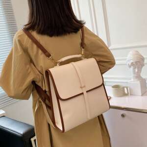 Dollcini women's white leather backpack with brown trim - Backpack