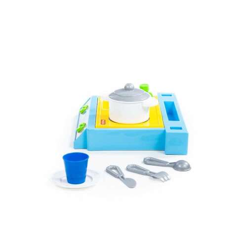 Polesie 4043405 kis játékkonyha készlet 7 darabbal, beleértve a tűzhelyet, a fazékot, a tányért, a poharat, a villát, a kést és a kanalat