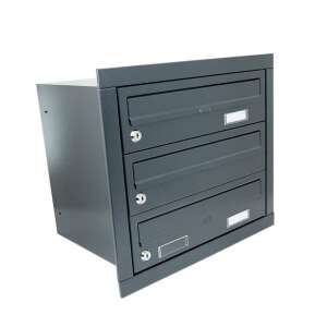 Postaláda, többcsaládos, kerettel, antracit, 3 modul, 44x29x39 cm, Damech