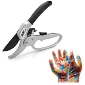 XTLine 200mm Ratchet Secateurs, Japanese SK5 Steel Blades, Pruning Shears for Garden, Vines, Roses, Trees, with Gloves - Pruning Shear