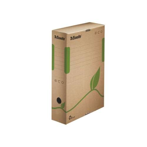 Esselte Eco 8cm barna archiváló doboz, újrahasznosított kartonból készült, ideális dokumentumok tárolására