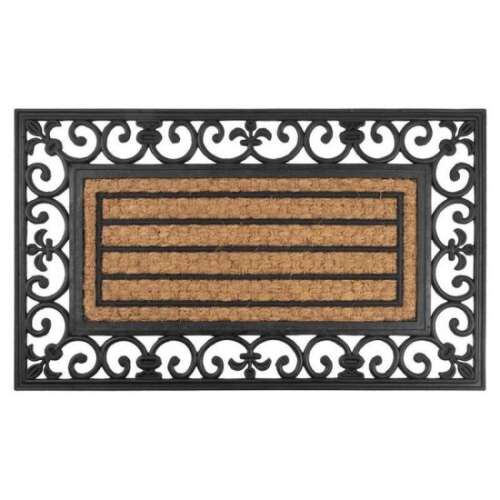 STREND PRO 45x75 cm fekete gumi bejárati szőnyeg barna kókuszrost betéttel és díszítő szegéllyel - Lábtörlő