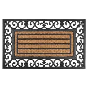 STREND PRO 45x75 cm black rubber doormat with brown coir insert and decorative border - Doormat