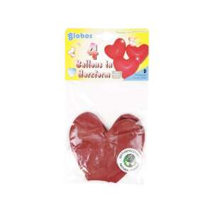 Pack of 4 red heart shaped balloons, Globos brand - Balloon
