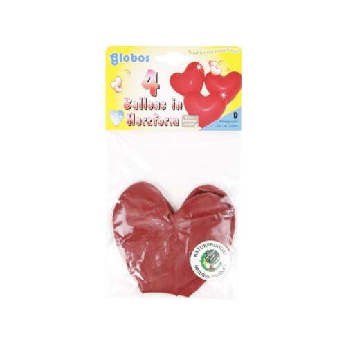 Pack of 4 red heart shaped balloons, Globos brand