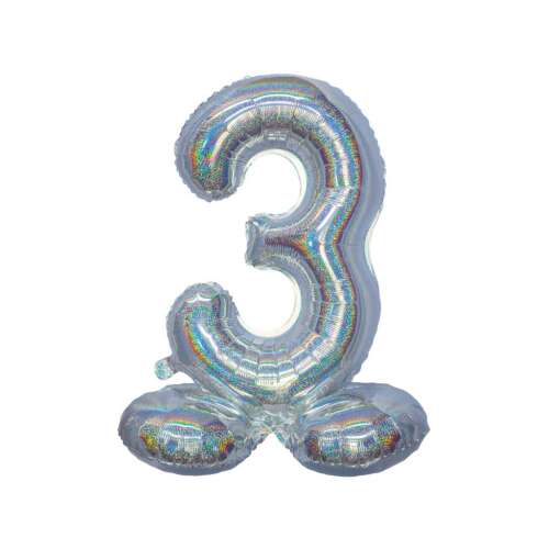Silver holographic number 3 balloon