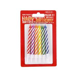 Vela Geburtstagskerzen, 6er Pack, verschiedene Farben, gestreiftes Design - Geburtstagskerzen und Tortenverzierungen