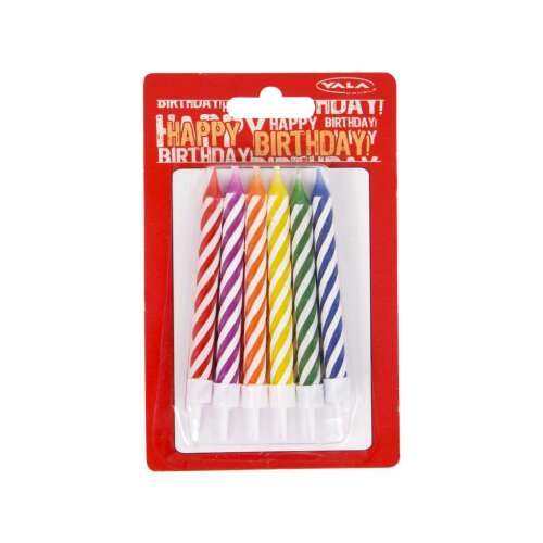 Vela Geburtstagskerzen, 6er Pack, verschiedene Farben, gestreiftes Design