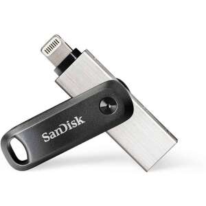 SanDisk iXpand Go flash meghajtó, fekete és ezüst, ferde nézet - Pendrive