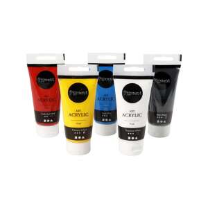 Pigment Art Acrylfarbe Set, 5 Tuben, 75 ml pro Tube, Kadmiumrot, Gelb, Ceruleanblau, Titanweiß, Matt Schwarz - Acryl-Farben