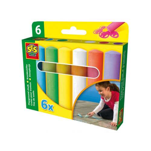 SES Creative Játszótéri kréta 6 db-os csomag, járdakréta, kültéri kréta, színes kréta, gyerek kréta, rajzoló kréta
