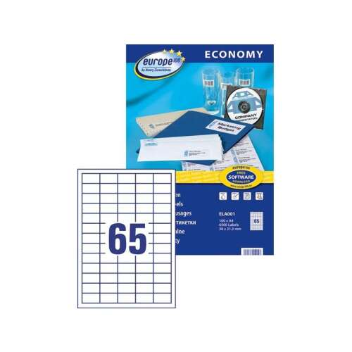Avery Europe100 ELA001 6500 címke, 38x21,2mm, univerzális, fehér, lap
