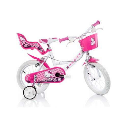 Hello Kitty 14-Zoll rosa-weiß Kinderfahrrad mit Puppenträger und Korb
