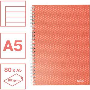 Esselte ColourBreeze A5 lined notebook, coral color, spiral bound - Office Supplie & Stationery