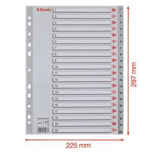 Esselte A4 1-20 registru din plastic, 20 divizoare, numerotate, gri - Consumabile pentru capsator