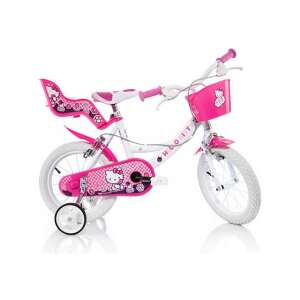 Hello Kitty rózsaszín-fehér 16 colos kerékpár, segédkerekekkel, kosárral és babaüléssel - Dino Bikes