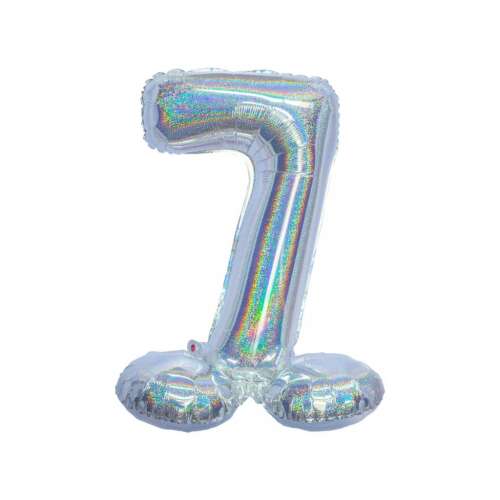Srebrny holograficzny balon foliowy z cyfrą 7