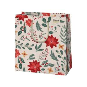 Sac de cadouri Green Garden cu model floral de Crăciun, dimensiune medie, 18x23x10cm - Ambalaje cadouri