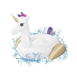 Aufblasbarer Einhorn-Schwimmring, 215cm, für Erwachsene und Kinder, mit Regenbogenmähne und -schwanz, goldenen Hufen, zum Schwimmen und Entspannen - Aufblasbare Strandspielsachen
