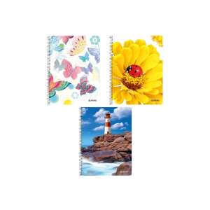 Caiet spiral Herlitz A5 cu 160 de pagini, cu pătrate, cu 3 modele diferite: fluturi, floare cu buburuză, far - Herlitz Caiete