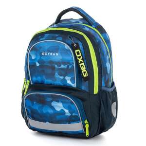 OXYBAG Camo Blue NEXT iskolai hátizsák, 20 literes, kék terepszínű mintával és zöld díszítéssel - Oxybag