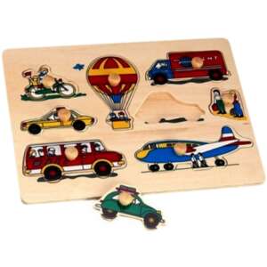 Holzfahrzeug-Puzzle für Kleinkinder mit 9 Teilen, darunter ein Auto, ein LKW, ein Flugzeug, ein Heißluftballon und mehr - Baby-Puzzle