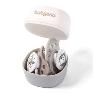 Babyono pacifier case, white, with pacifiers inside, BPA free - Feeding