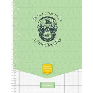 ICO Student A4-es kockás spirálfüzet zöld borítóval és majom mintával - ICO