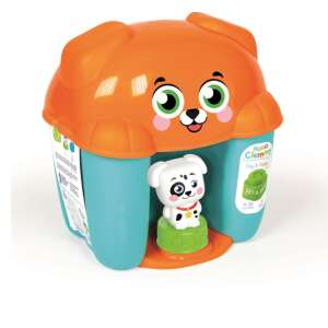 Clementoni Soft Clemmy Dog & Puppy Building Blocks Set, colorful soft blocks in a dog-shaped container - Clementoni