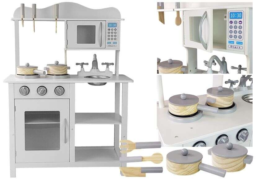 Fa játékkonyha tartozékokkal - fehér