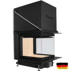 A-Caminetti Crystal Wood-Burning Fireplace, 3D, 50 x 60, 3-sided glass, raised door, 14 kW maximum power