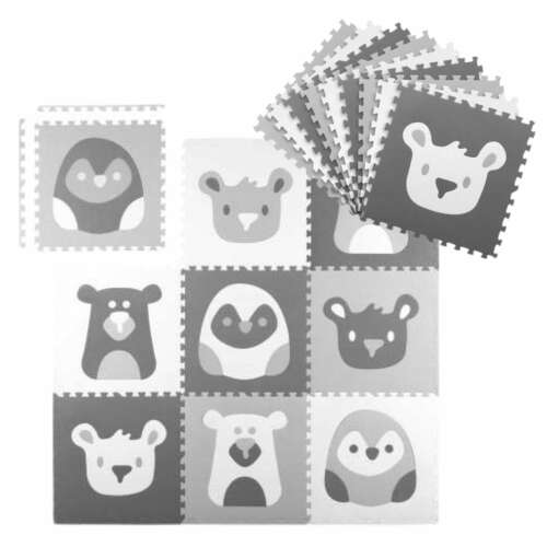 Ricokids foam puzzle mat with animal designs, 9 pieces, gray