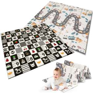 Nukido składana dwustronna Mata do Zabawy 180x200cm - Liczby i Pojazdy #czarno-biała