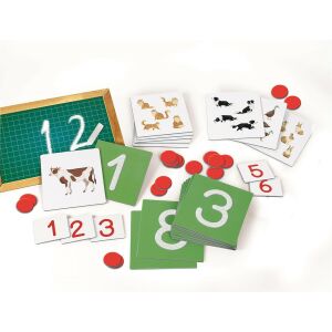 Clementoni Montessori Tactile Numbers learning game with chalkboard, number cards, animal cards, and counters - Developmental Toy for Preschooler
