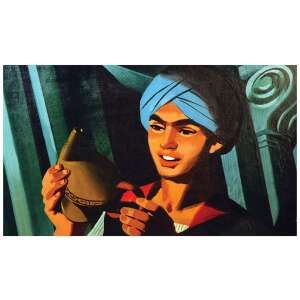 Aladyna, młody mężczyzna w niebieskim turbanie, trzymający lampę - Film slajdowy