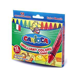 Creioane cerate Carioca Jumbo, 12 bucăți, extra netede, lavabile, ușor de ascuțit, culori strălucitoare - Creioane cerate