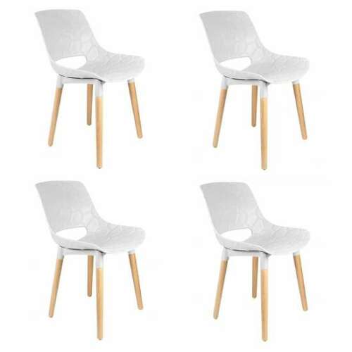 Davis Fehér Skandináv stílusú étkezőszék szett 4 db, PP ülőfelület és fa lábak