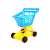 Niebieski i żółty plastikowy wózek sklepowy dla dzieci