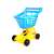 Niebieski i żółty plastikowy wózek sklepowy dla dzieci
