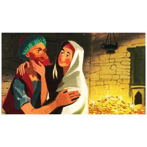 Ali Baba i 40 rozbójników diafilm, ilustracja Ali Baby i jego żony - Film slajdowy